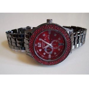 Men's hematite finish Techno King fashion hip hop red stone watch